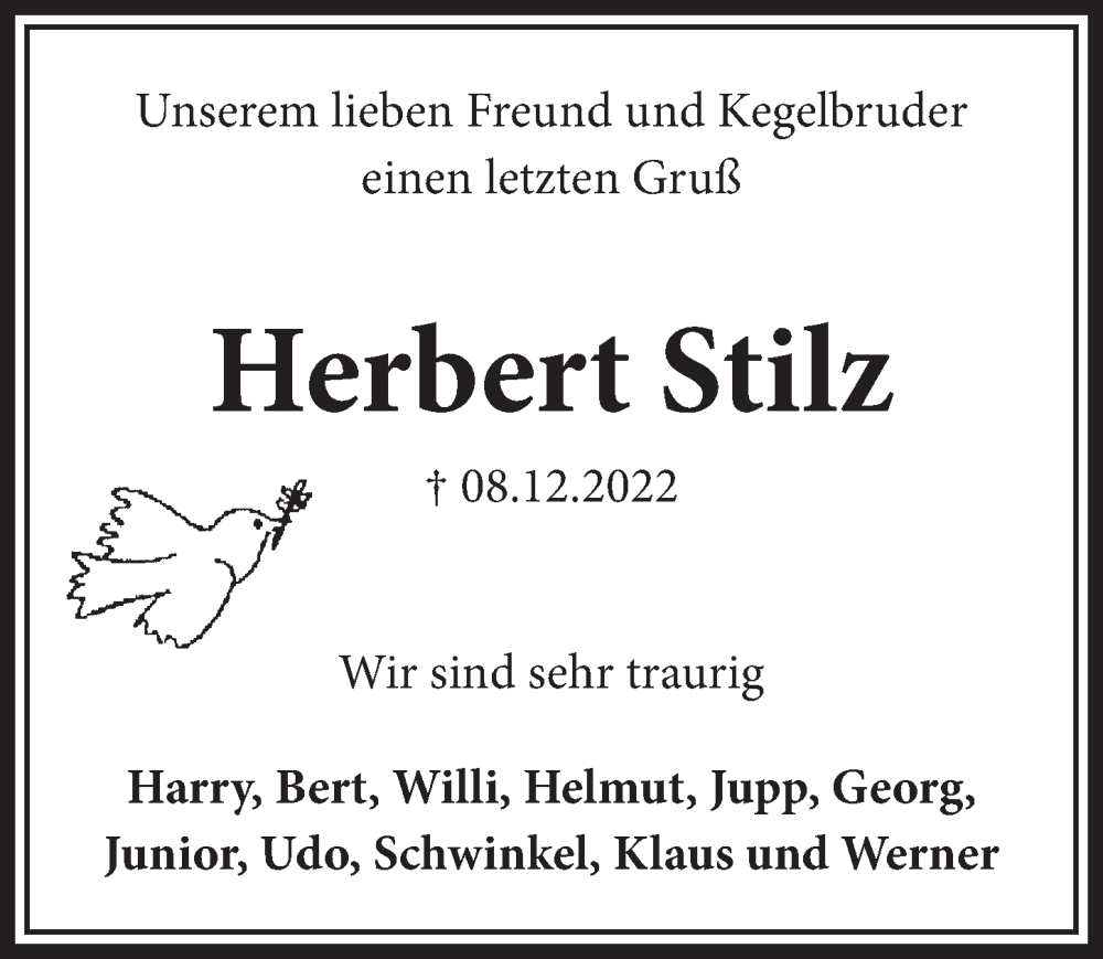  Traueranzeige für Herbert Stilz vom 18.07.2023 aus  Schlossbote/Werbekurier 