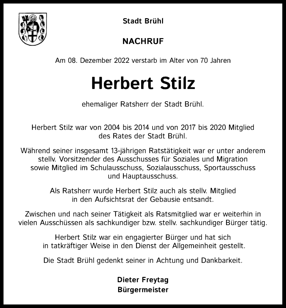  Traueranzeige für Herbert Stilz vom 18.07.2023 aus Kölner Stadt-Anzeiger / Kölnische Rundschau / Express