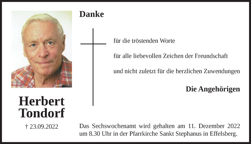  Traueranzeige für Herbert Tondorf vom 03.12.2022 aus  Blickpunkt Euskirchen 