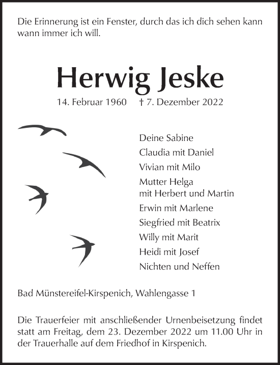 Anzeige von Herwig Jeske von  Blickpunkt Euskirchen 