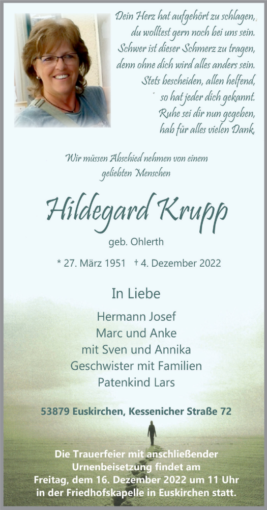 Anzeige von Hildegard Krupp von  Blickpunkt Euskirchen 