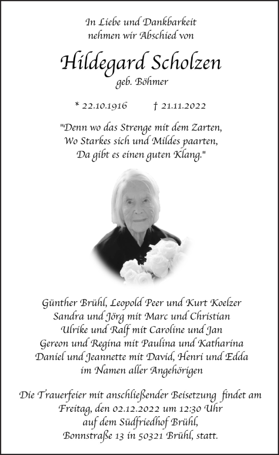 Anzeige von Hildegard Scholzen von  Schlossbote/Werbekurier 