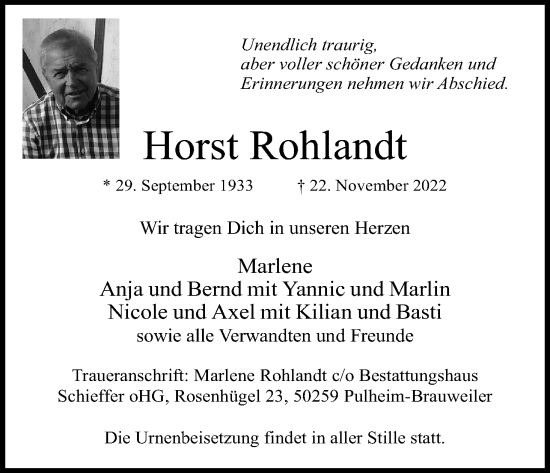 Anzeige von Horst Rohlandt von Kölner Stadt-Anzeiger / Kölnische Rundschau / Express