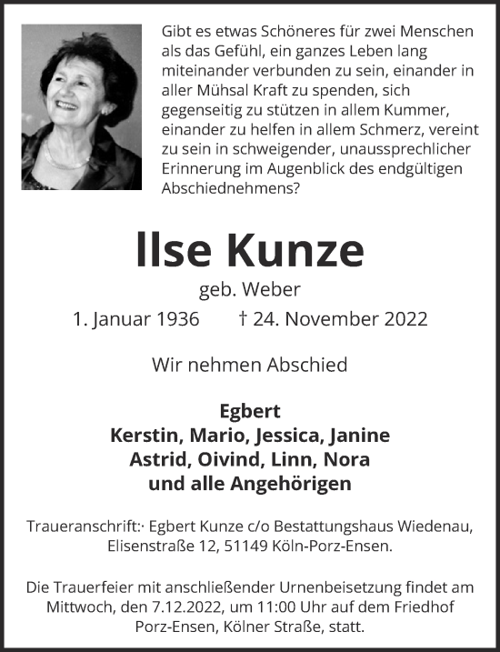 Anzeige von Ilse Kunze von  EXPRESS - Die Woche 