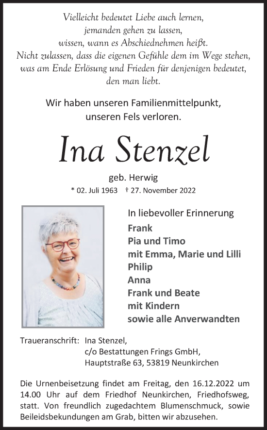 Anzeige von Ina Stenzel von Kölner Stadt-Anzeiger / Kölnische Rundschau / Express
