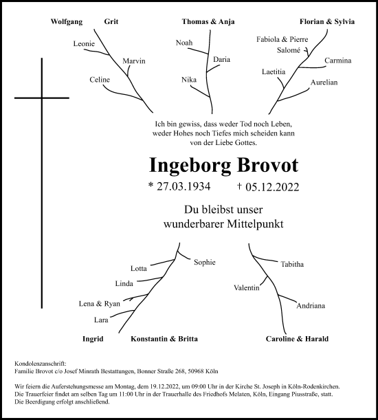 Anzeige von Ingeborg Brovot von Kölner Stadt-Anzeiger / Kölnische Rundschau / Express