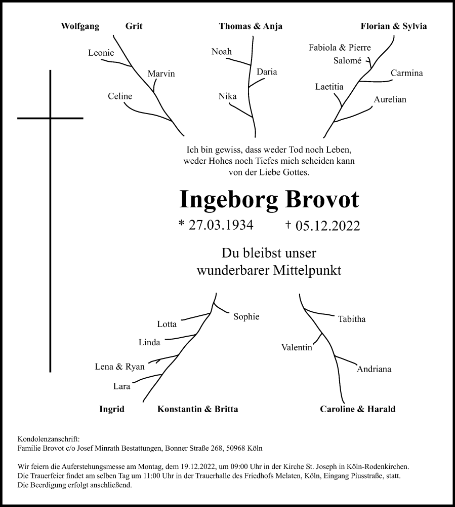 Traueranzeige für Ingeborg Brovot vom 10.12.2022 aus Kölner Stadt-Anzeiger / Kölnische Rundschau / Express