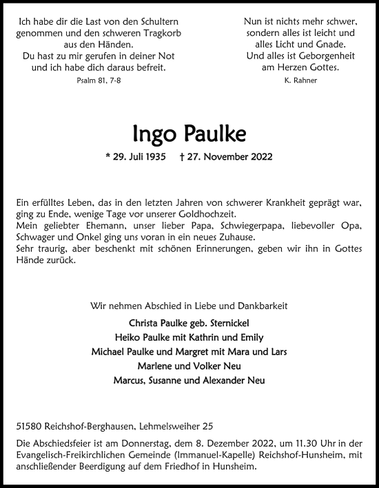 Anzeige von Ingo Paulke von  Anzeigen Echo 