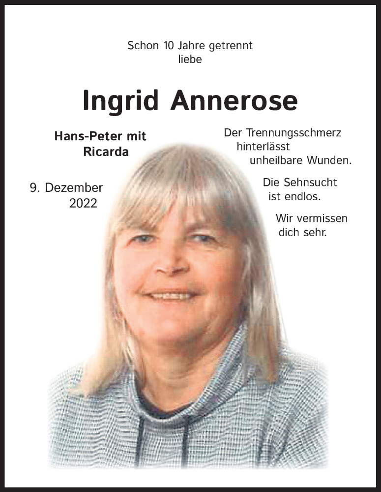  Traueranzeige für Ingrid Annerose Kitz vom 09.12.2022 aus Kölner Stadt-Anzeiger / Kölnische Rundschau / Express