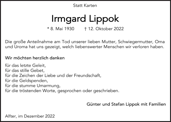 Anzeige von Irmgard Lippok von  Schaufenster/Blickpunkt 