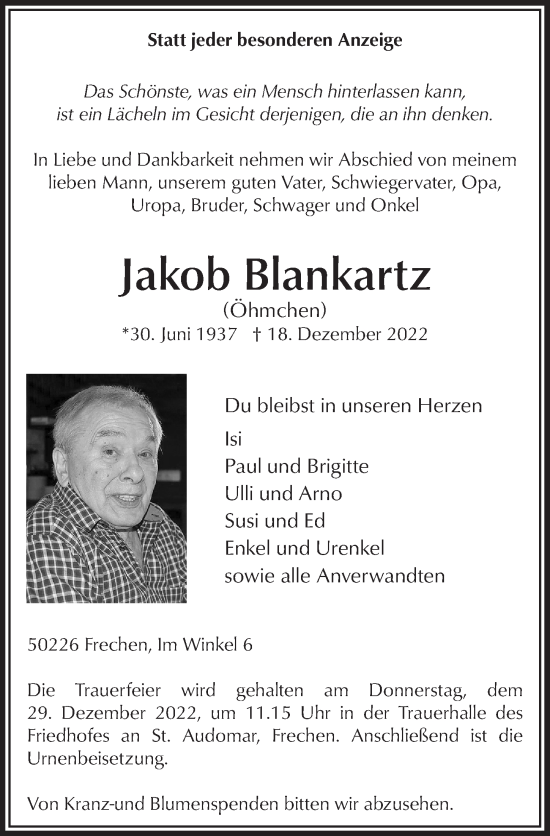 Anzeige von Jakob Blankartz von  Wochenende 