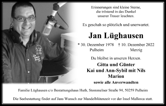 Anzeige von Jan Lüghausen von  Wochenende 