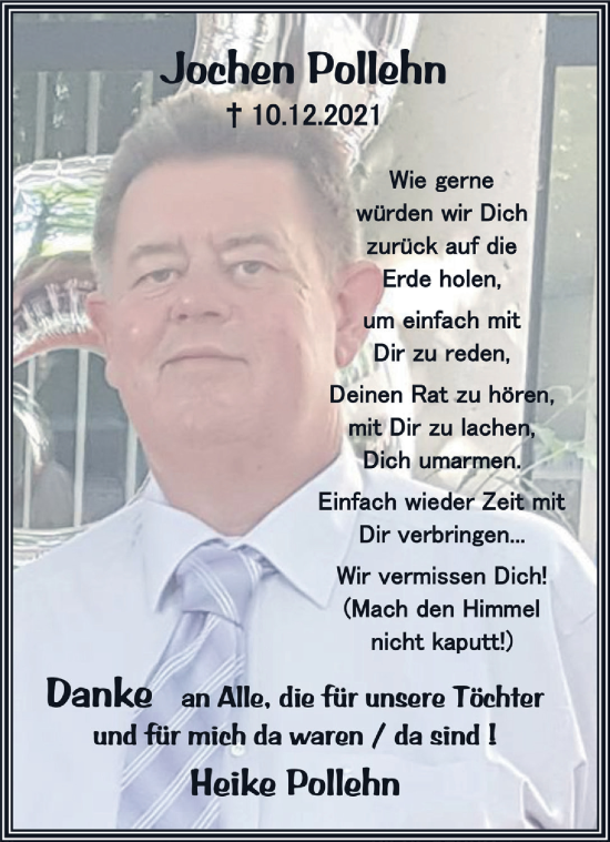 Anzeige von Jochen Pollehn von  Schlossbote/Werbekurier 