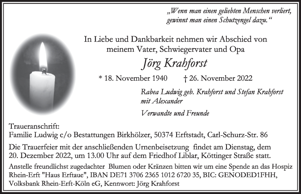  Traueranzeige für Jörg Krahforst vom 09.12.2022 aus  Werbepost 