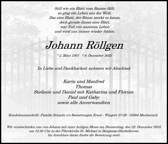 Anzeige von Johann Röllgen von  Werbepost 