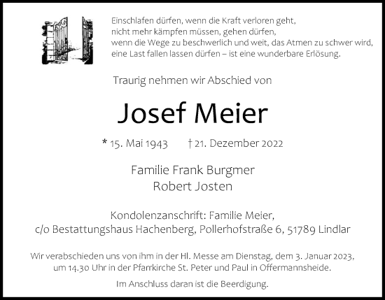 Anzeige von Josef Meier von Kölner Stadt-Anzeiger / Kölnische Rundschau / Express