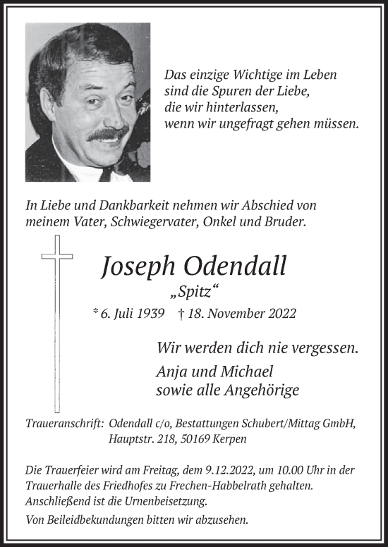 Anzeige von Joseph Odendall von  Wochenende 