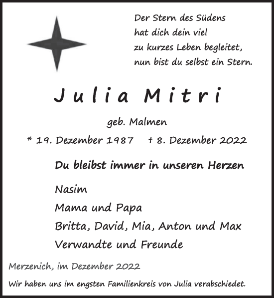 Anzeige von Julia Mitri von  Werbepost 