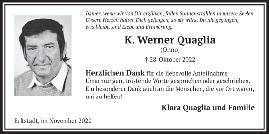 Anzeige von K. Werner Quaglia von  Werbepost 