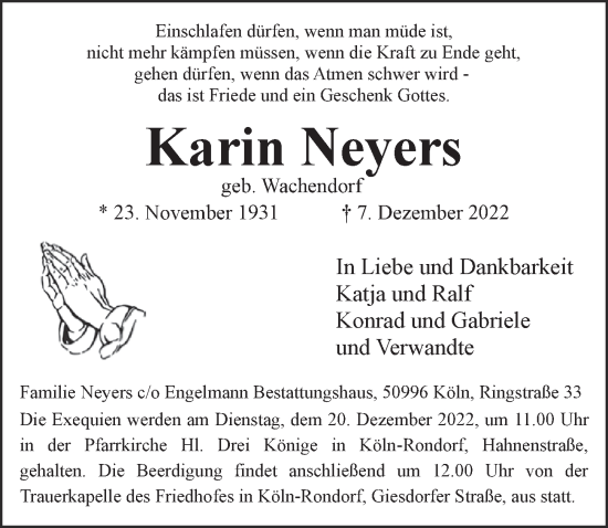 Anzeige von Karin Neyers von  EXPRESS - Die Woche 