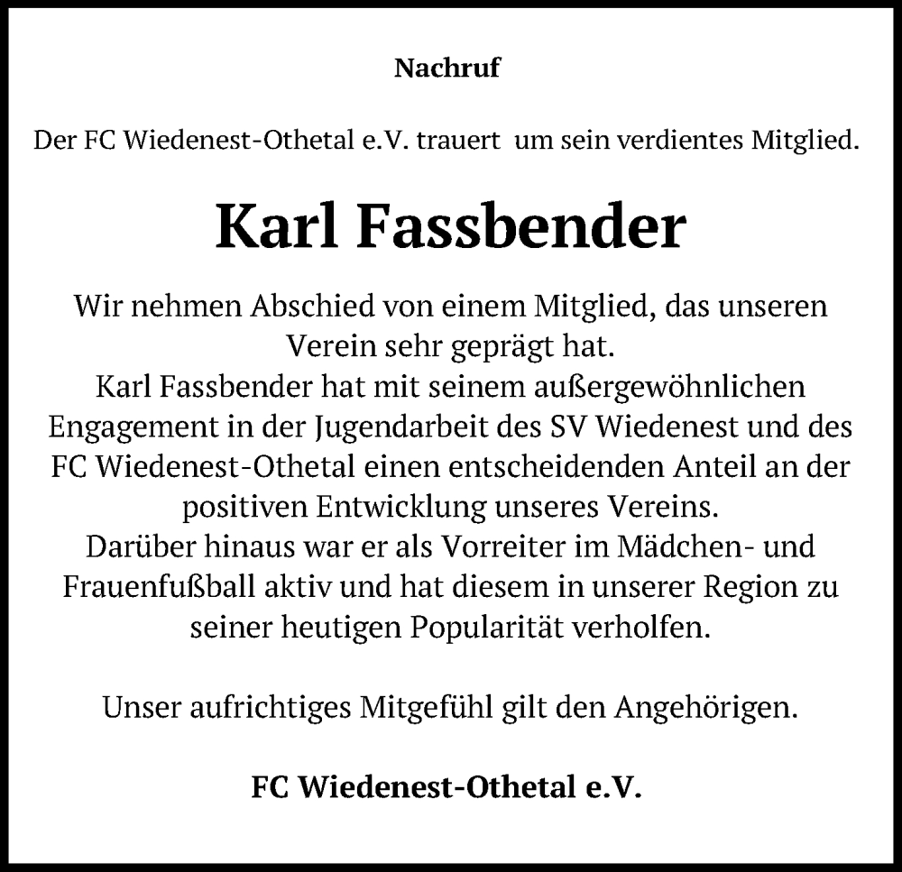  Traueranzeige für Karl Fassbender vom 10.12.2022 aus Kölner Stadt-Anzeiger / Kölnische Rundschau / Express
