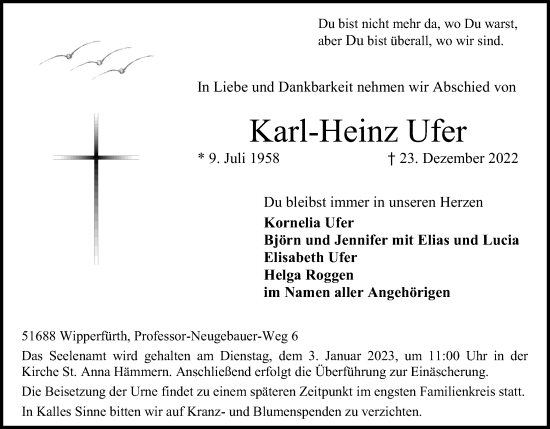 Anzeige von Karl-Heinz Ufer von Kölner Stadt-Anzeiger / Kölnische Rundschau / Express