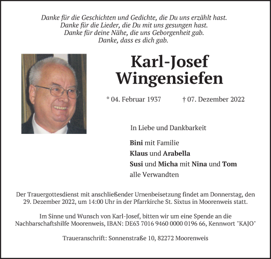 Anzeige von Karl-Josef Wingensiefen von Kölner Stadt-Anzeiger / Kölnische Rundschau / Express