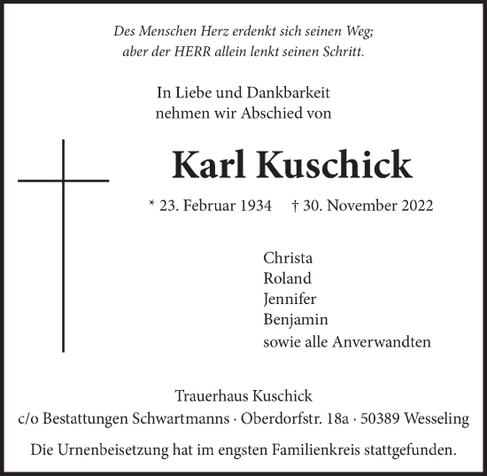Anzeige von Karl Kuschick von  Schlossbote/Werbekurier 