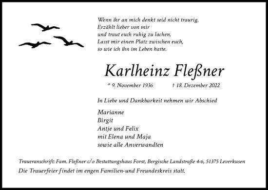 Anzeige von Karlheinz Fleßner von Kölner Stadt-Anzeiger / Kölnische Rundschau / Express