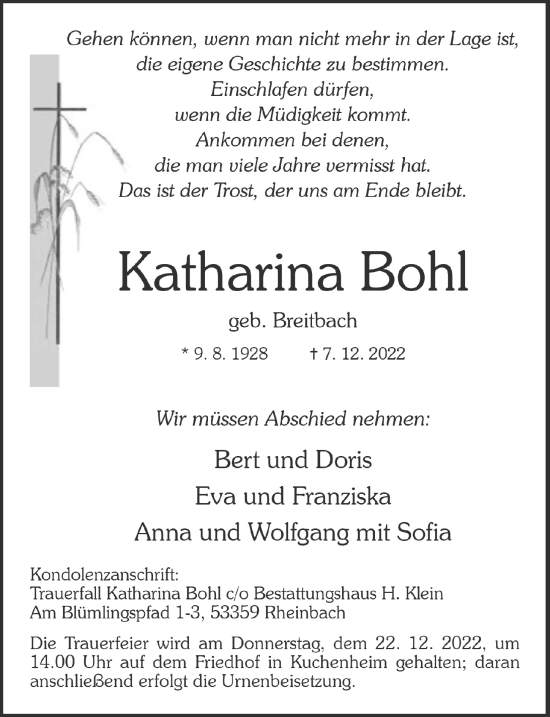 Anzeige von Katharina Bohl von  Schaufenster/Blickpunkt 