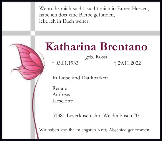 Anzeige von Katharina Brentano von  Lokale Informationen 