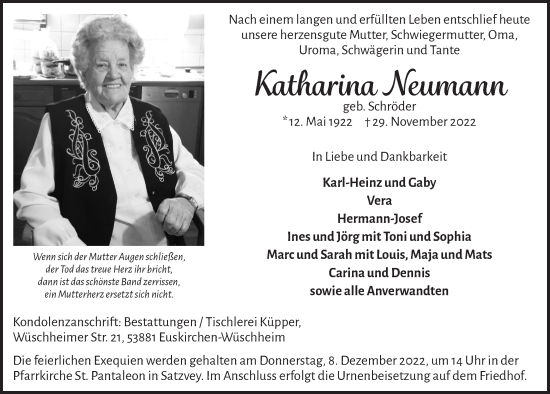 Anzeige von Katharina Neumann von  Blickpunkt Euskirchen 