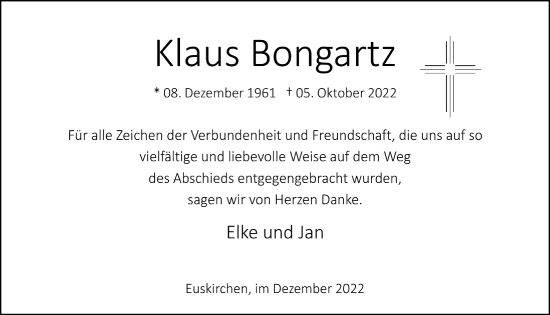 Anzeige von Klaus Bongartz von  Blickpunkt Euskirchen 