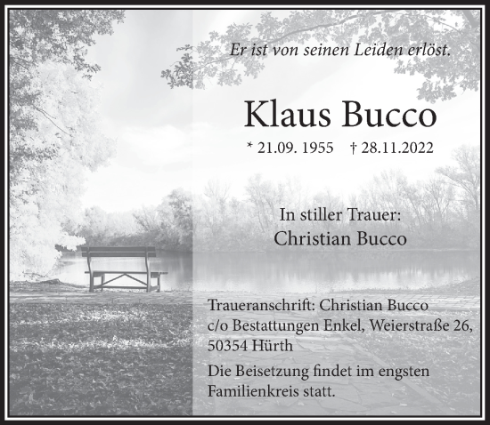 Anzeige von Klaus Bucco von  Wochenende 