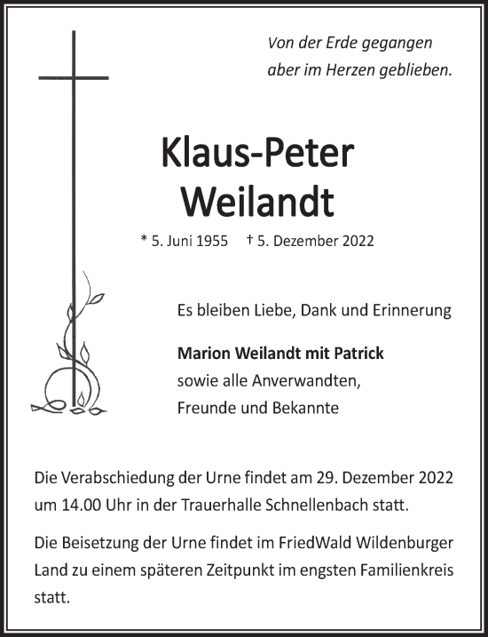 Anzeige von Klaus-Peter Weilandt von  Anzeigen Echo 