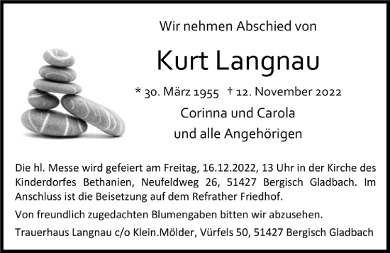 Anzeige von Kurt Langnau von  Bergisches Handelsblatt 