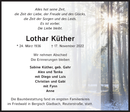 Anzeige von Lothar Küther von Kölner Stadt-Anzeiger / Kölnische Rundschau / Express