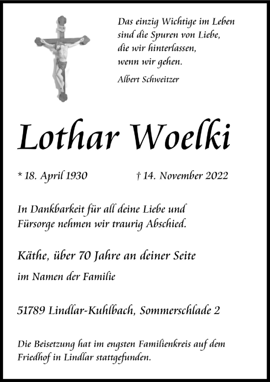 Anzeige von Lothar Woelki von  Anzeigen Echo 