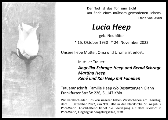 Anzeige von Lucia Heep von  EXPRESS - Die Woche 