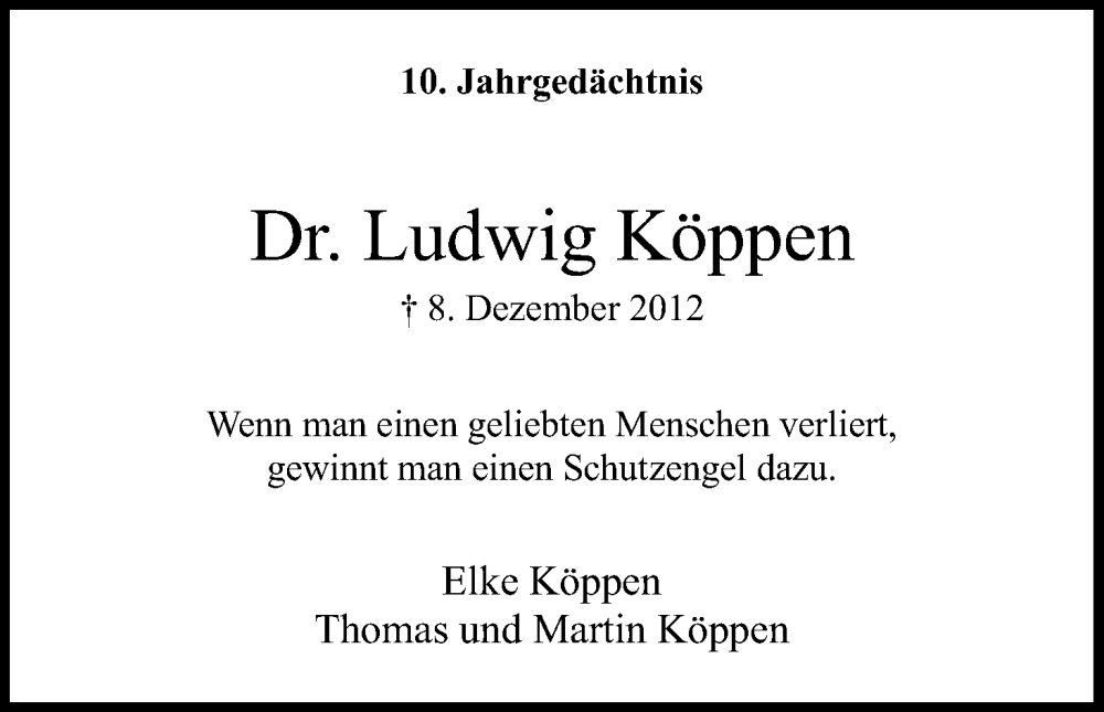  Traueranzeige für Ludwig Köppen vom 10.12.2022 aus Kölner Stadt-Anzeiger / Kölnische Rundschau / Express