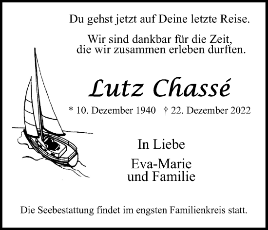 Anzeige von Lutz Chasse von Kölner Stadt-Anzeiger / Kölnische Rundschau / Express