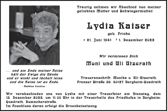 Anzeige von Lydia Kaiser von  Werbepost 