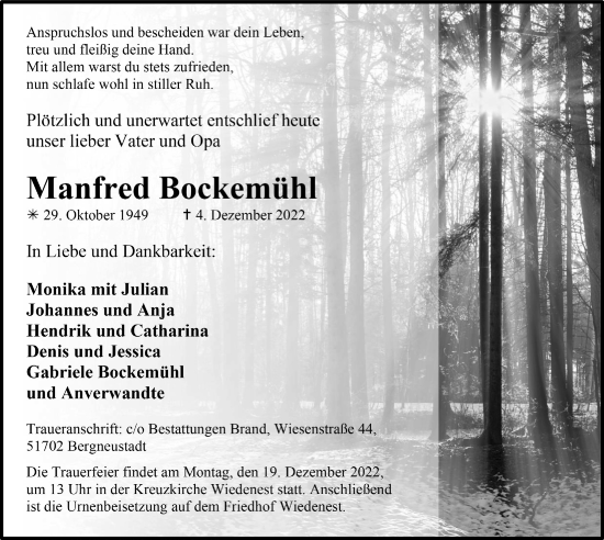 Anzeige von Manfred Bockemühl von  Anzeigen Echo 