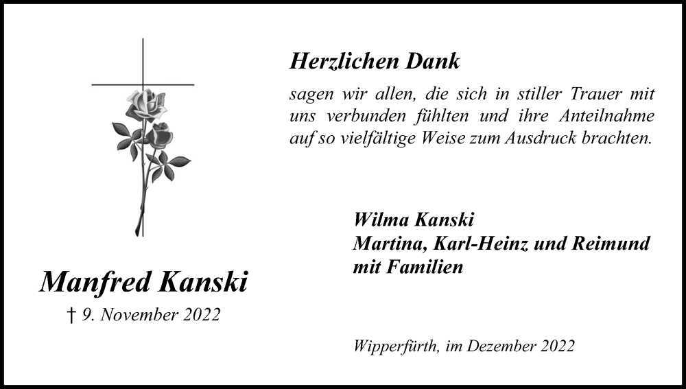  Traueranzeige für Manfred Kanski vom 17.12.2022 aus Kölner Stadt-Anzeiger / Kölnische Rundschau / Express