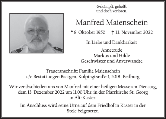 Anzeige von Manfred Maienschein von  Werbepost 