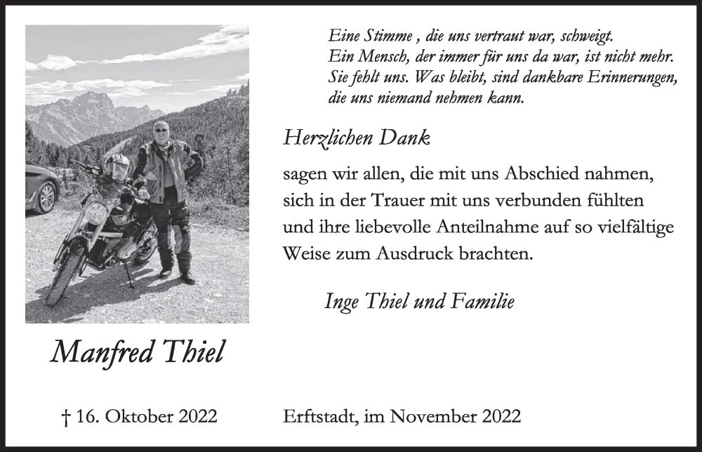  Traueranzeige für Manfred Thiel vom 02.12.2022 aus  Werbepost 