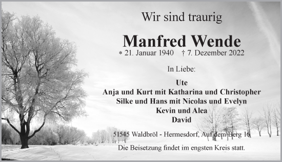 Anzeige von Manfred Wende von  Lokalanzeiger 
