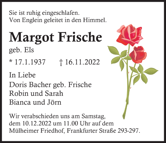 Anzeige von Margot Frische von Kölner Stadt-Anzeiger / Kölnische Rundschau / Express