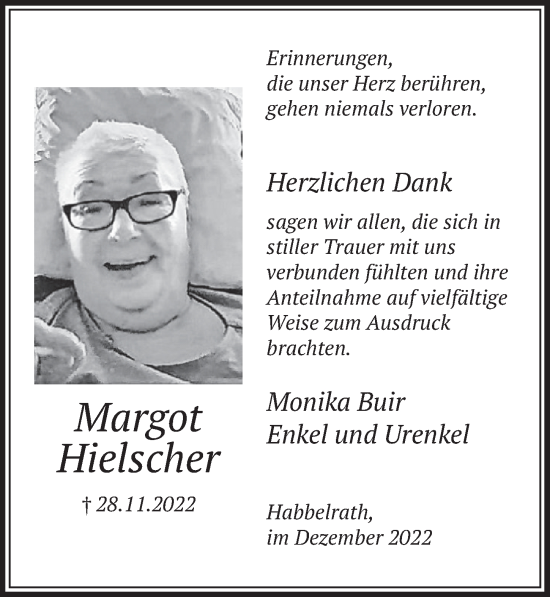 Anzeige von Margot Hielscher von  Wochenende 