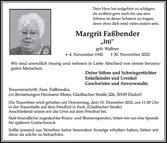 Anzeige von Margrit Faßbender von  Werbepost 